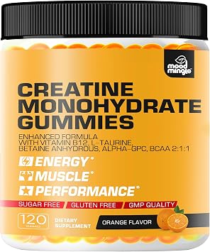 Creatine Monohydrate Gummies 5g for Men Women - Sugar Free Chewable Vegan Supplement - Enhanced Formula with Vitamin B12 L-Taurine Betaine Anhydrous Alpha-GPC BCAA 211