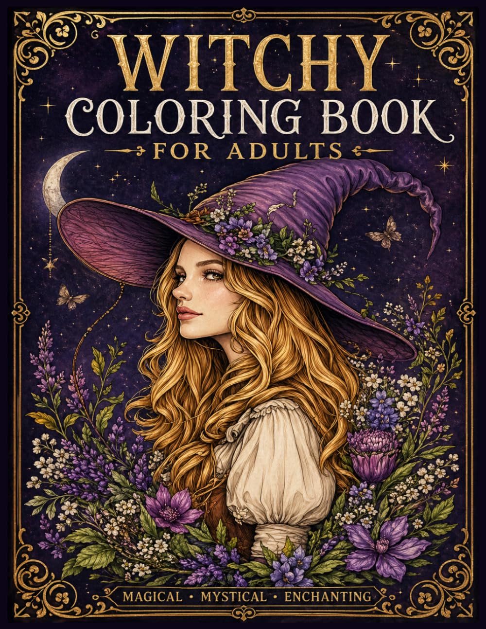 Witchy Coloring Book For Adults: 50 Modern Witch Coloring Pages | Gothic Magical Pages , Witches with Animals, Skulls &Celestial Moon, ... Objects, Witches & more to Distress and Relax