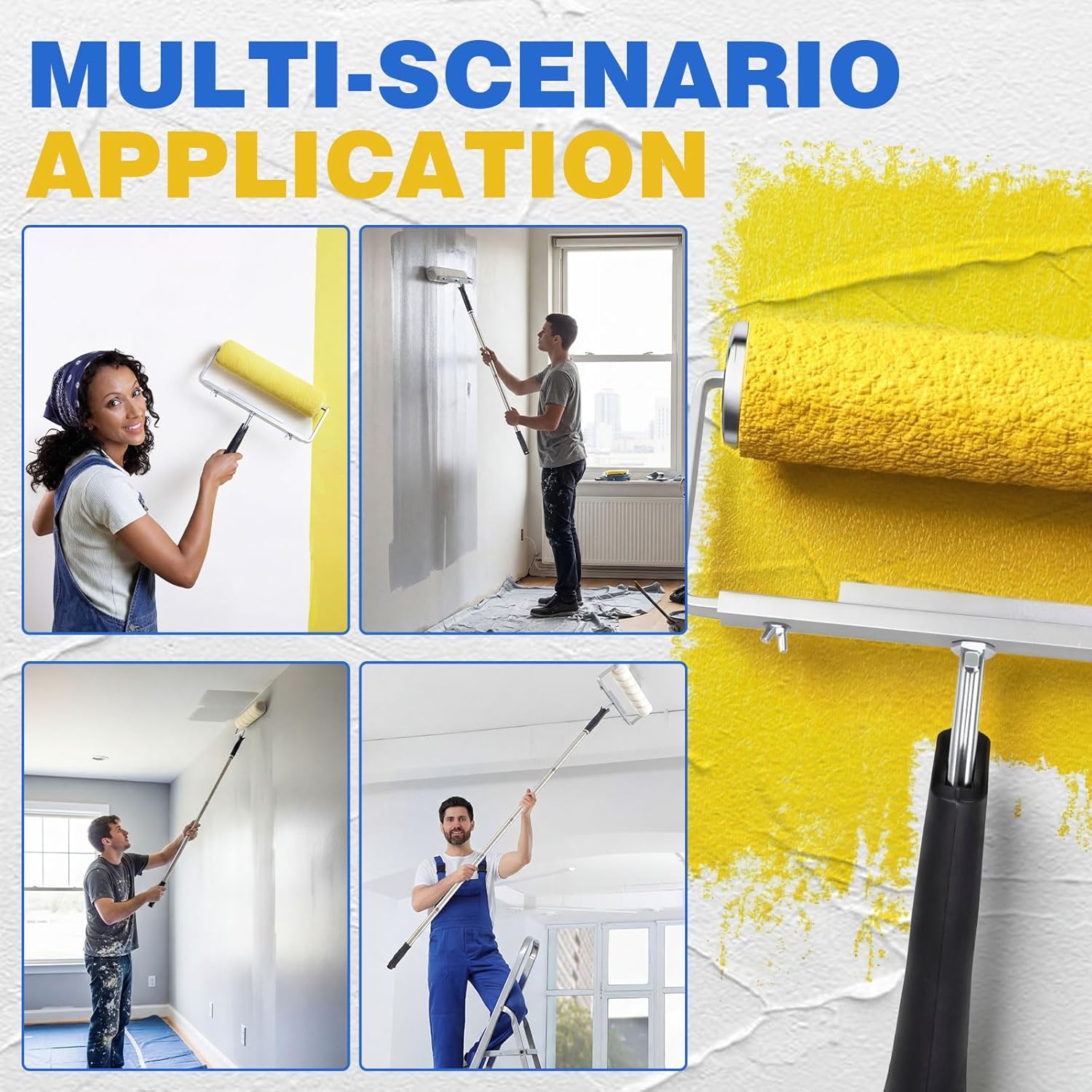7 Piece Paint Roller Set, 12''-18'' Adjustable Roller Frame with Extension Rod, 4 Microfiber Covers & Gloves, for Walls Ceiling Floors Indoor Outdoor Use