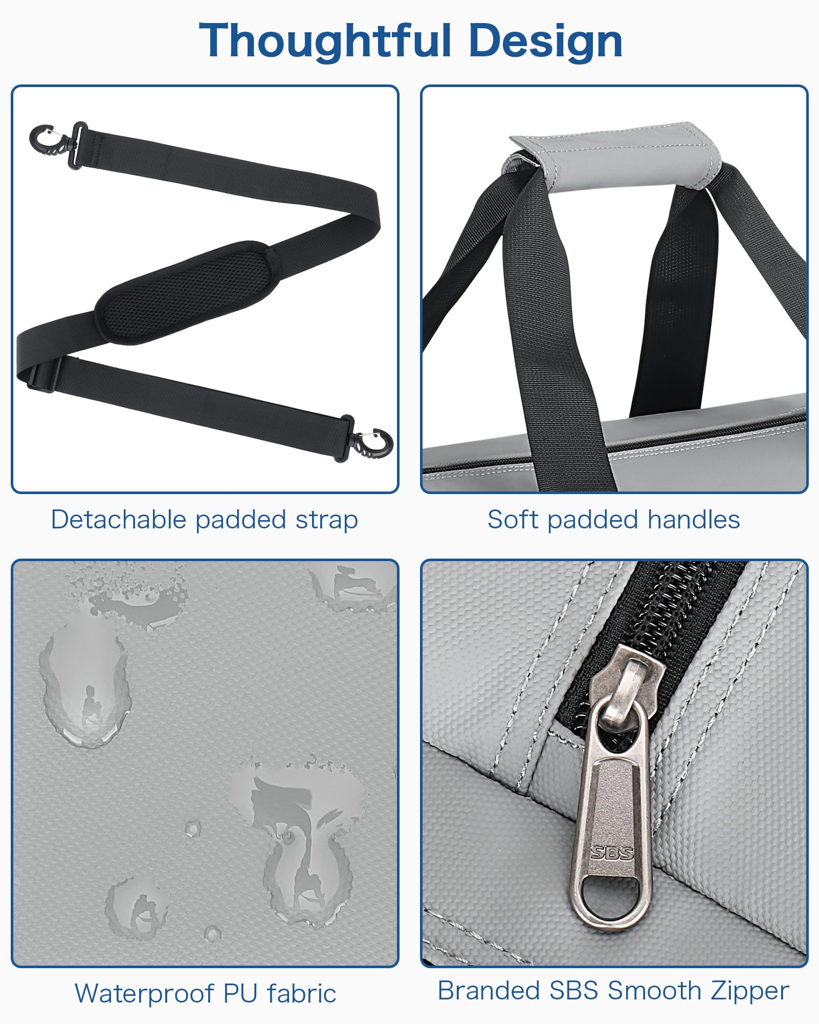 Borsone da viaggio per uomini e donne, grande borsone da viaggio da 86,4 cm, con scomparto per scarpe, borsone da viaggio pieghevole, impermeabile e resistente agli strappi (80 L, 120 L), Grigio, 80L