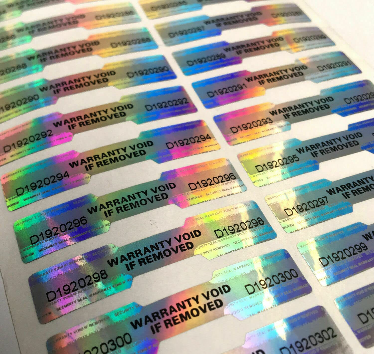 500 Hologram Stickers Labels Dog Bone Warranty Void Labels Tamper Proof 50 mm x 10 mm Labels with Serial Numbers - Image 2