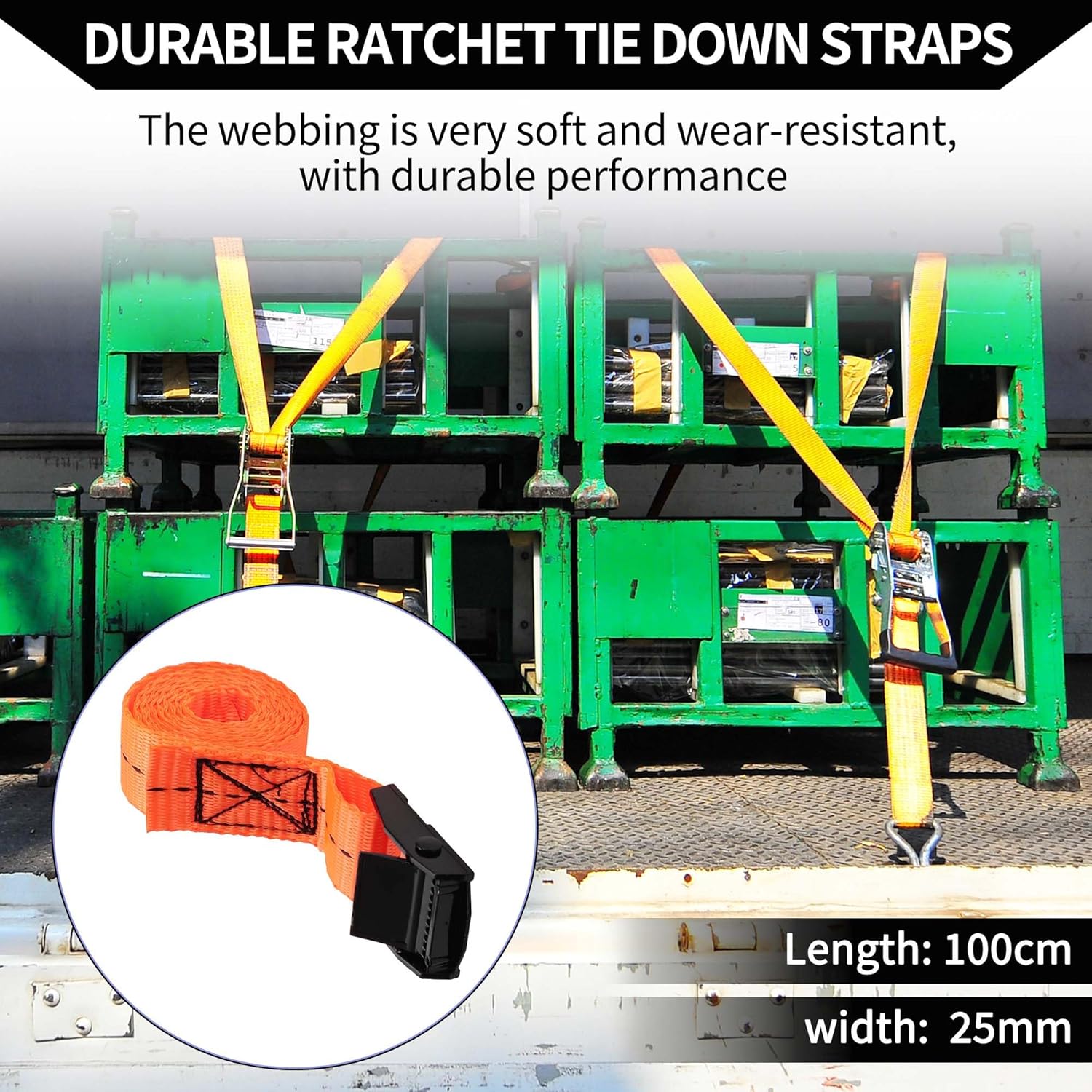 Ratchet Tie Down Straps/Heavy Duty Tensioning Belts Motorcycle Trailer Trucks Cargo/Adjustable 250kg 1"x 3.2' / 1 Pcs Orange