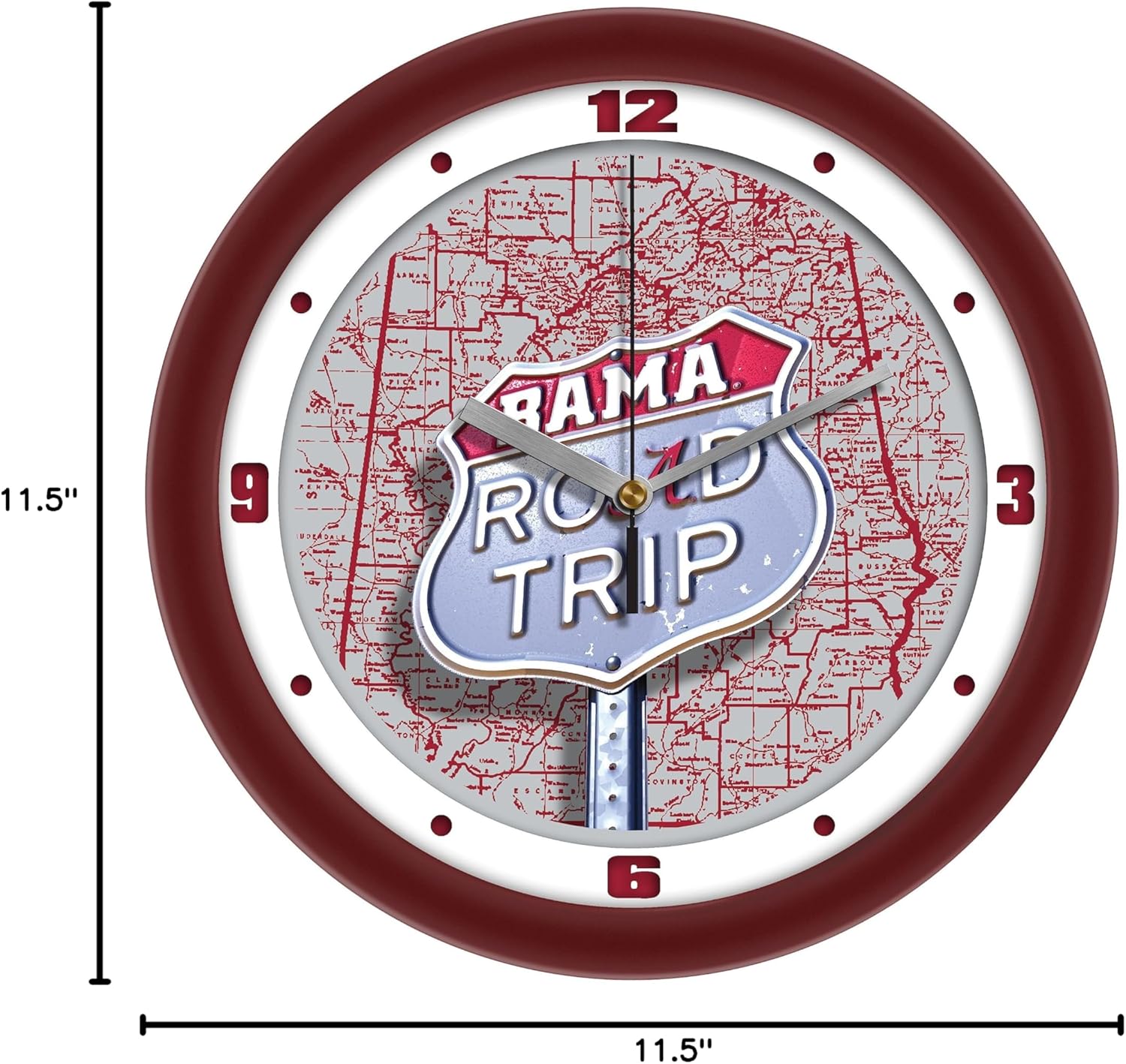 SunTime Alabama Crimson Tide Wall Clock - College Road Trip, 11.5" Diameter, Quiet Silent-Sweep