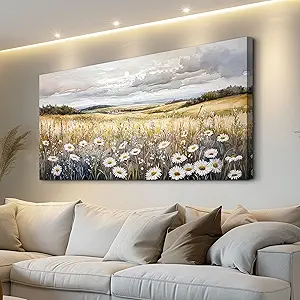 ZUITINGHUA Large Wall Decor For Living Room Canvas Wall Art For Office Modern Wall Decorations For Bedroom White Flower Landscape Painting Grassland Pictures Artwork Room Home Decor 24x48 In