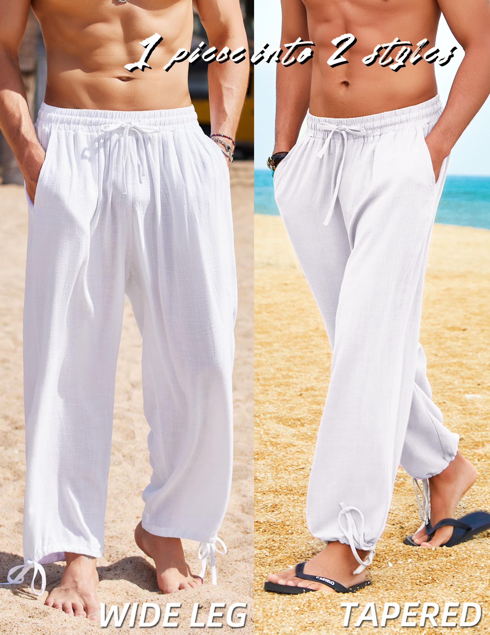 COOFANDY Pantalon sarouel décontracté en coton et lin pour homme - Taille élastique - Pour la plage - Boho - Yoga