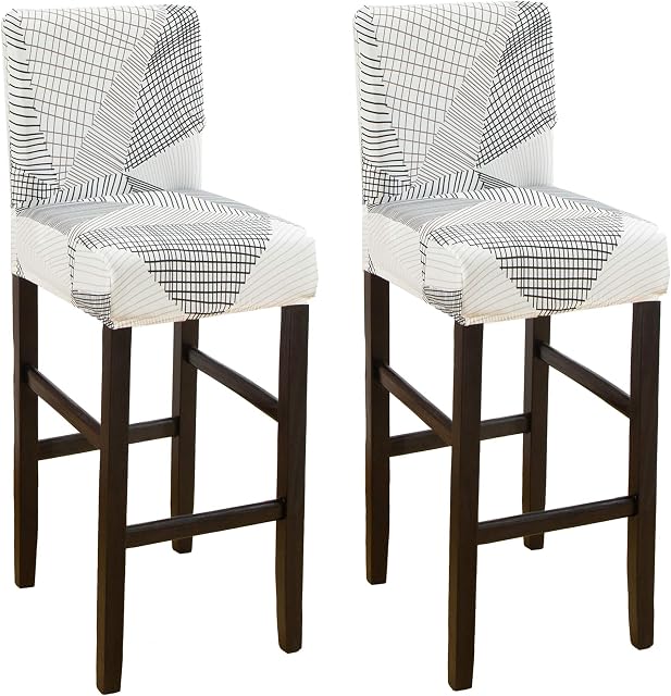 WDong Bar Chair Stool Cover, Stretch Dining Bar Chair Covers Removable Washable Counter Stools Protective Cover Slipcover 2 PCS, White