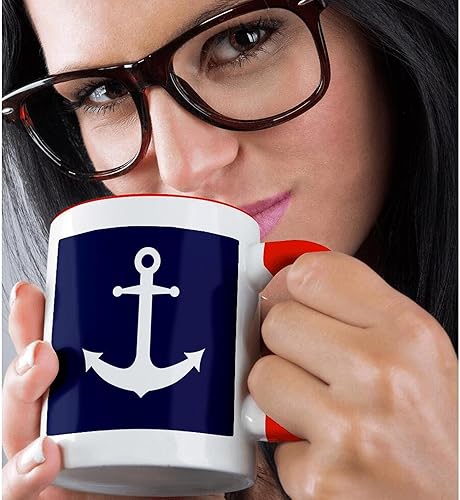 Miniatura 2 de 3dRose Taza azul marino y blanco diseño náutico ancla - 11oz, rojo