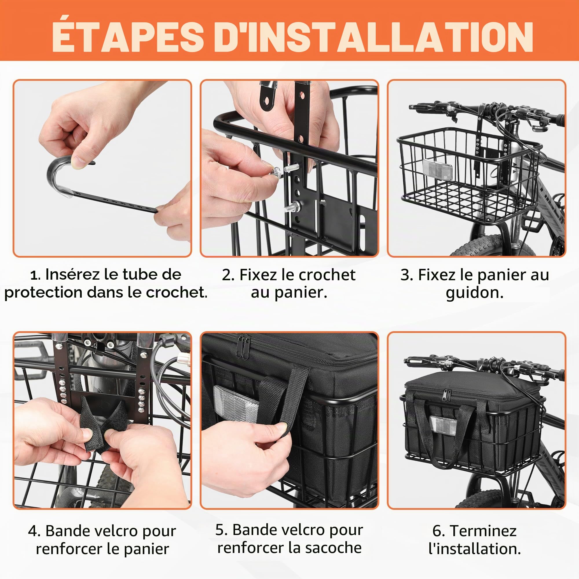 CDYWD Panier De Vélo Avant Avec Poche Intérieure Amovible, Grand Panier De Guidon Pour Vélo Électrique, Scooter, Vélo De Montagne, Vélo De Course, Vélo De Ville