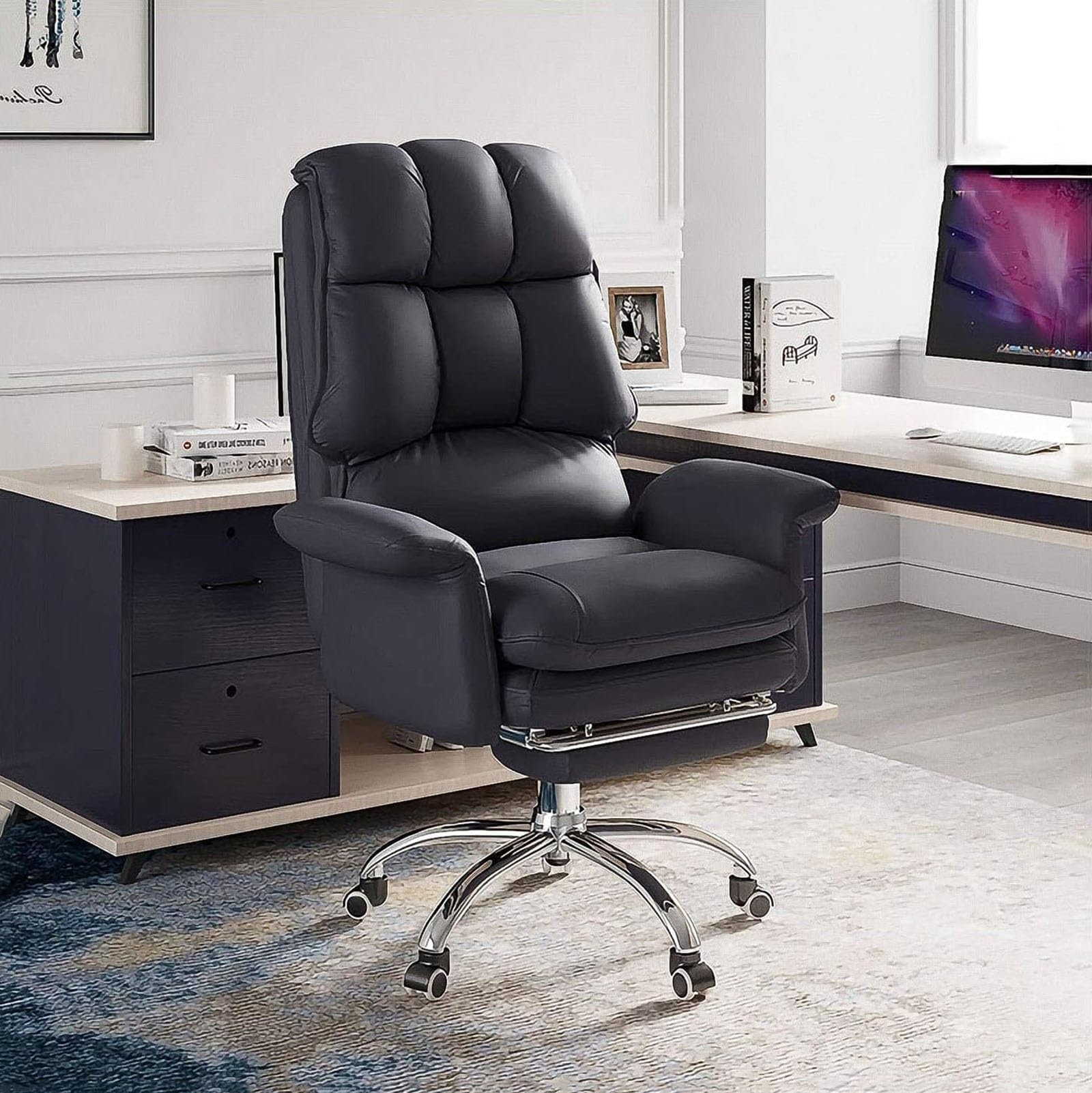 Sedia Ufficio Sedia da Gaming Sedia da scrivania direzionale per computer in pelle PU con poggiapiedi, sedia operativa ergonomica reclinabile ad altezza regolabile, per l'ufficio di casa (Size : F)