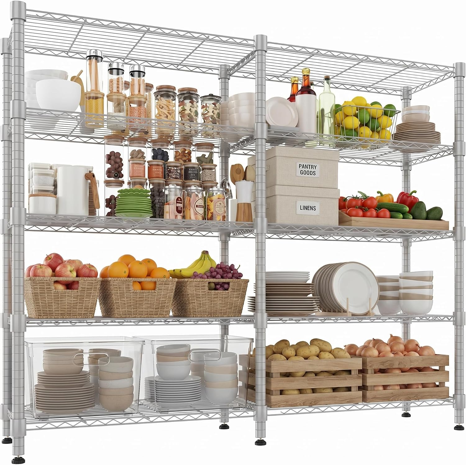 Homdox 5-Tier Adjustable Metal Storage Shelves, Space-Saving Corner Rack for Kitchen, Pantry, Office, Garage, Books & Plants, 18"x60"x72", Silver Gray