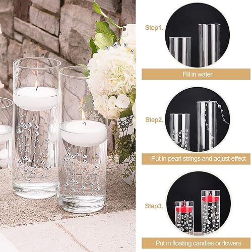 Miniatura 2 de 50 cuerdas de perlas plateadas de efecto flotante para velas flotantes, perlas de imitación de 13.5 pulgadas para relleno de jarrón, decoración de