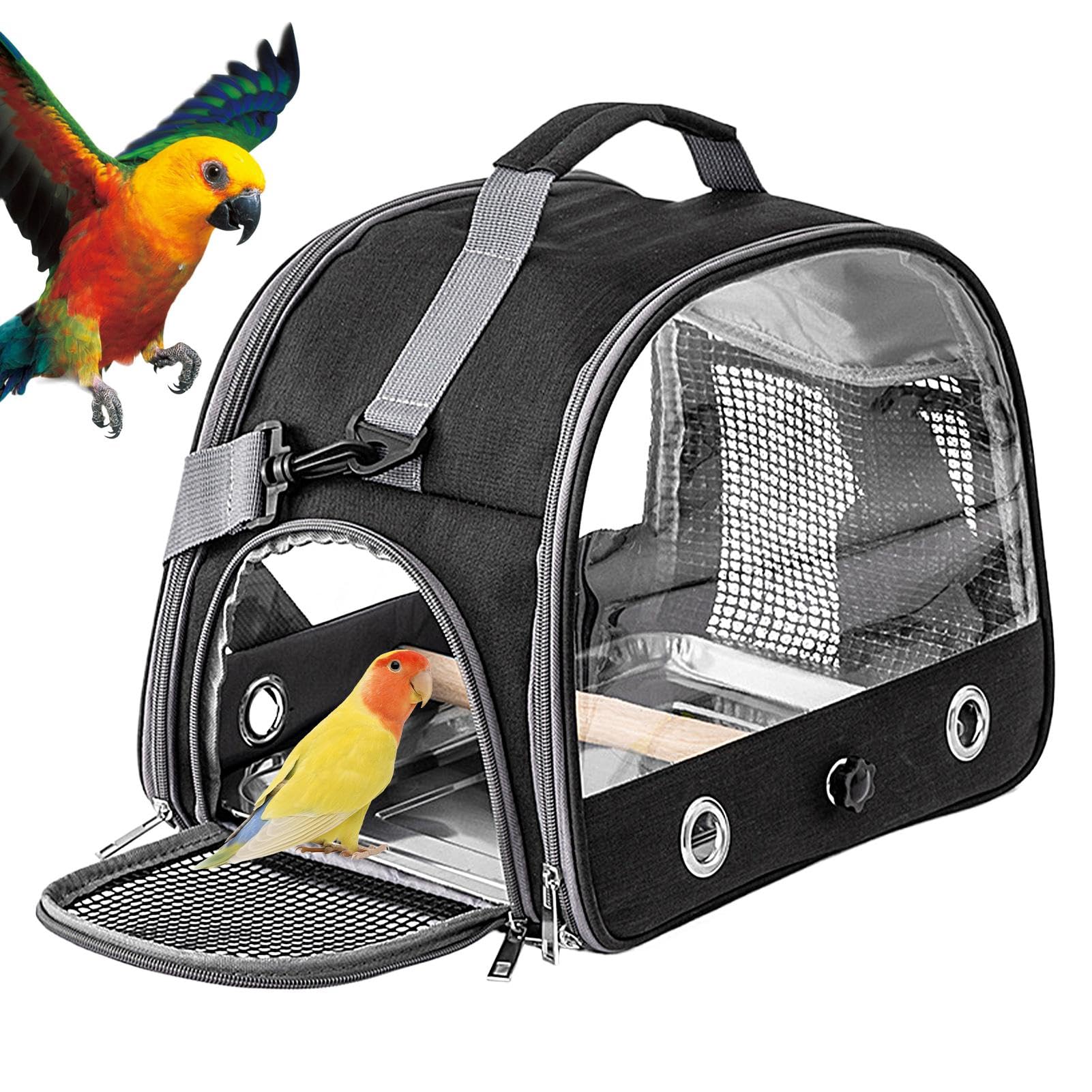 Jaula de viaje para pájaros, bolsa de transporte para pájaros con correa para el hombro, transportador portátil para animales pequeños, 13 x 9.4 x 10.25 pulgadas, ideal para periquitos, periquitos,
