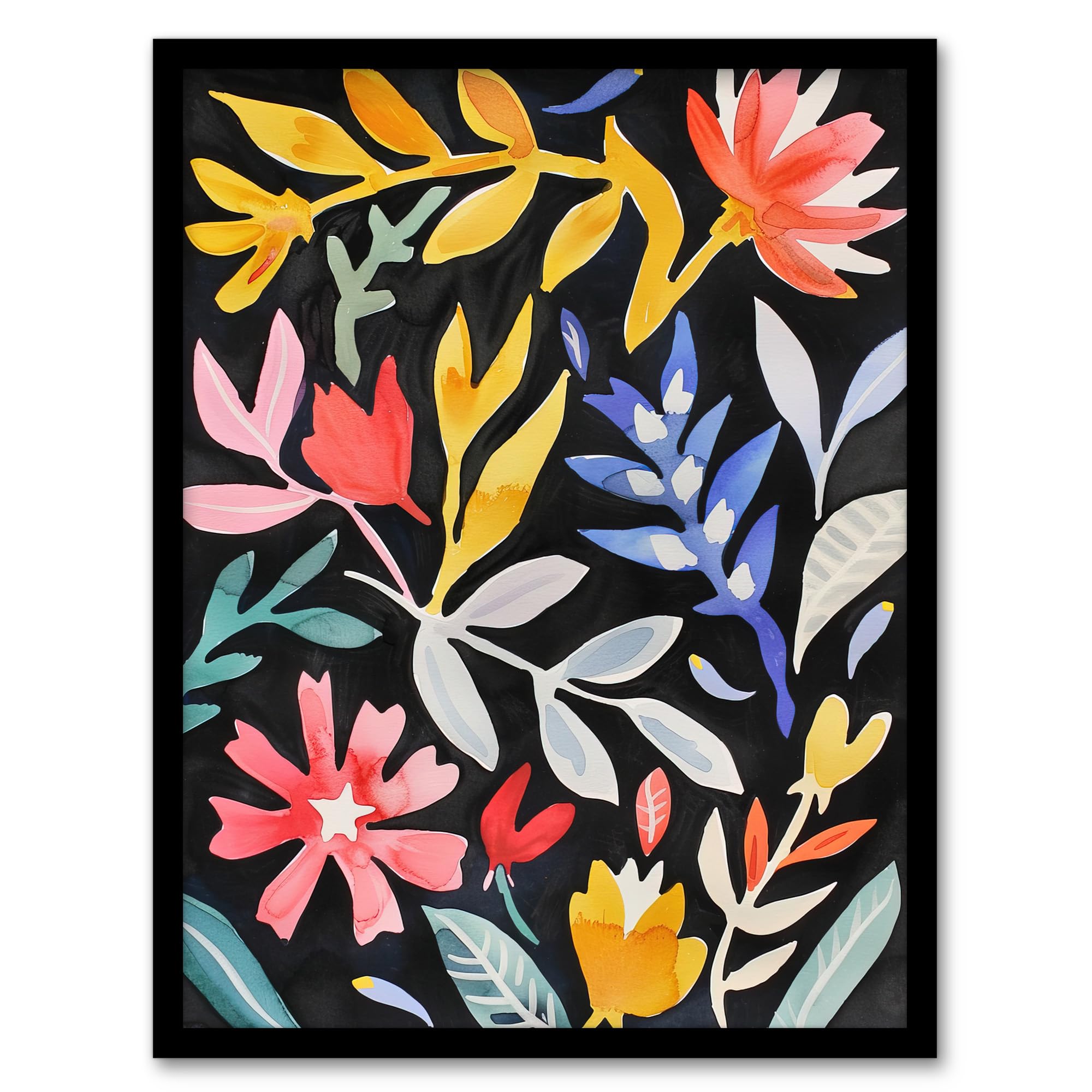 Artery8 Abstract Floral Botanical Henri Matisse Style Living Room Artwork Framed Wall Art Print A4