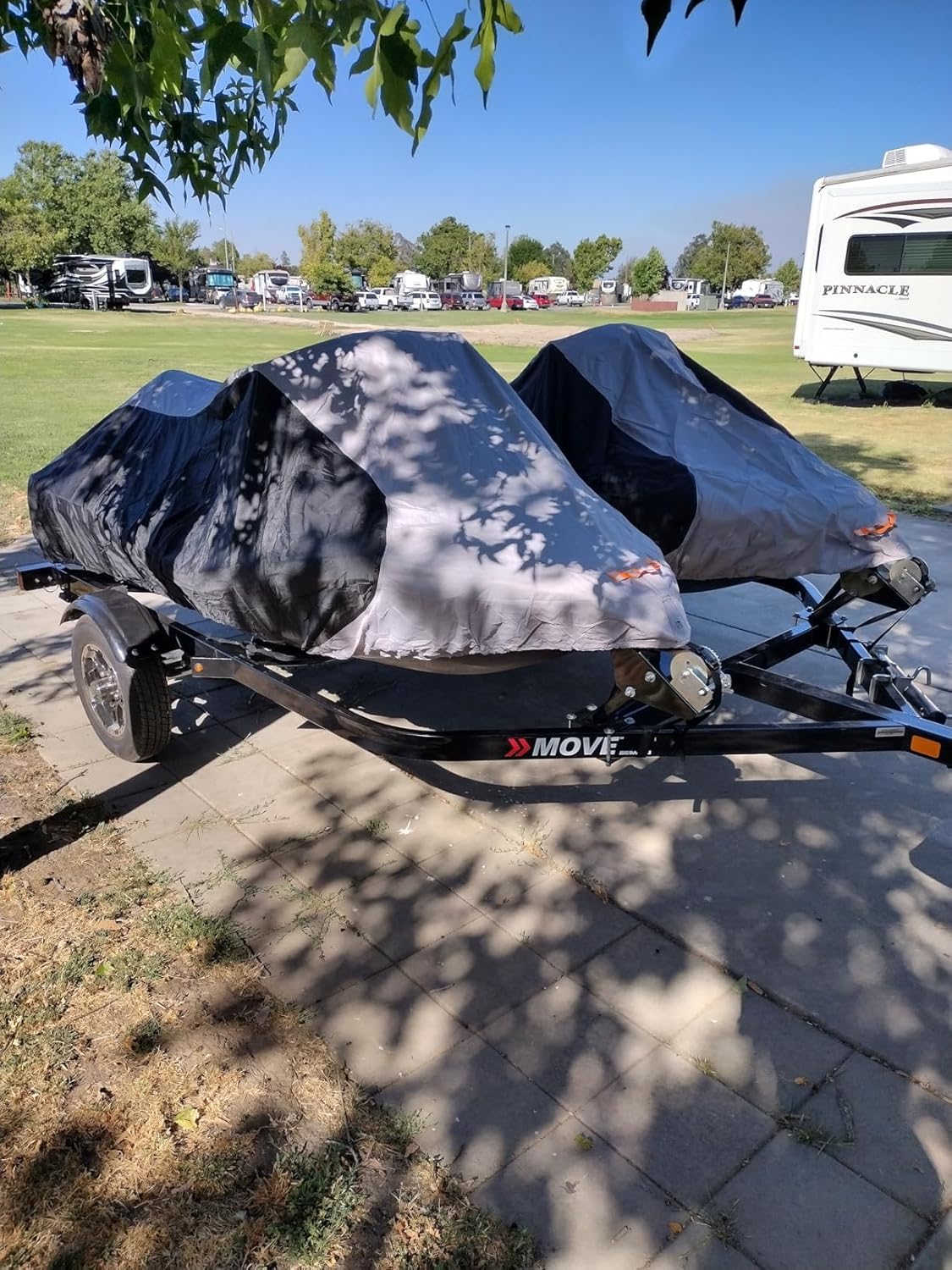 True 900D Solution-Dyed Jet Ski Cover with Storage Bag,Waterproof,Anti-UV Trailerable Cover Universal Fit for Yamaha,Seadoo,Jetski,PWC Boat with Reflective Air Vent (Fits from 116"-125",2 Seater)