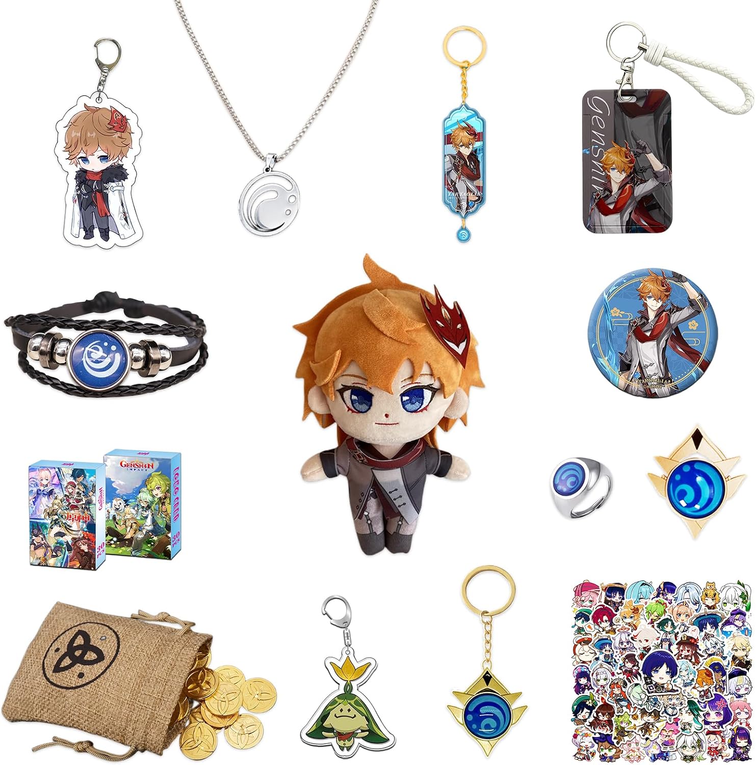 Nahida AnimeBrooches for Kids Gift Set, AnimePins for Cosplay, AnimeTartaglia, Anime Merch Box, Cartoon Plush Doll for Boy and Girl, Snezhnaya