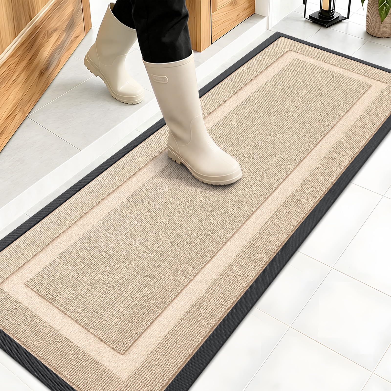 OLANLY Front Door Mat Outside 47x17, All-Season Heavy-Duty Rubber Doormat