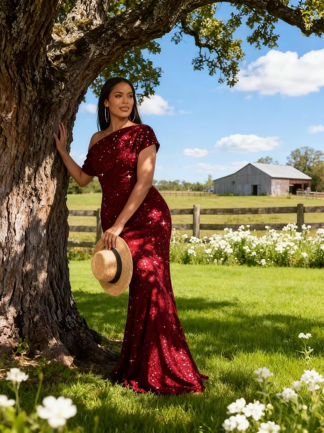 SoDigne One Shoulder Sparkly Sequin Prom Dresses for Women 2026 Mermaid Velvet Winter Formal Evening Gown - Image 5