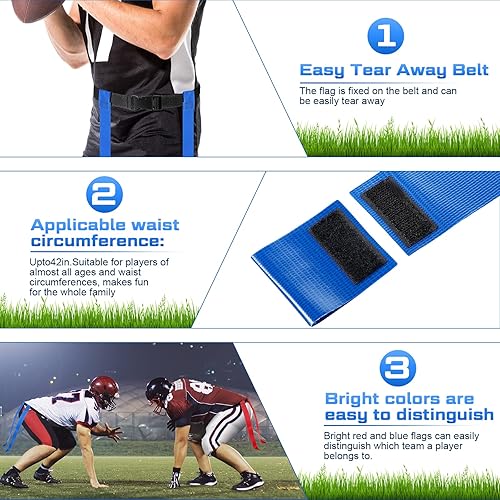 Miniatura 3 de Sratte Juego de 27 cinturones de fútbol con bandera para 12 jugadores, incluye 12 cinturones y banderas ajustables duraderos, 12 conos, bolsa de