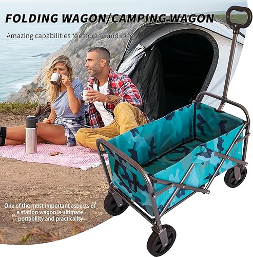 Miniatura 5 de Carro plegable para playa, carrito utilitario para exteriores, resistente, para jardín, portátil, con ruedas todo terreno y mango ajustable, color