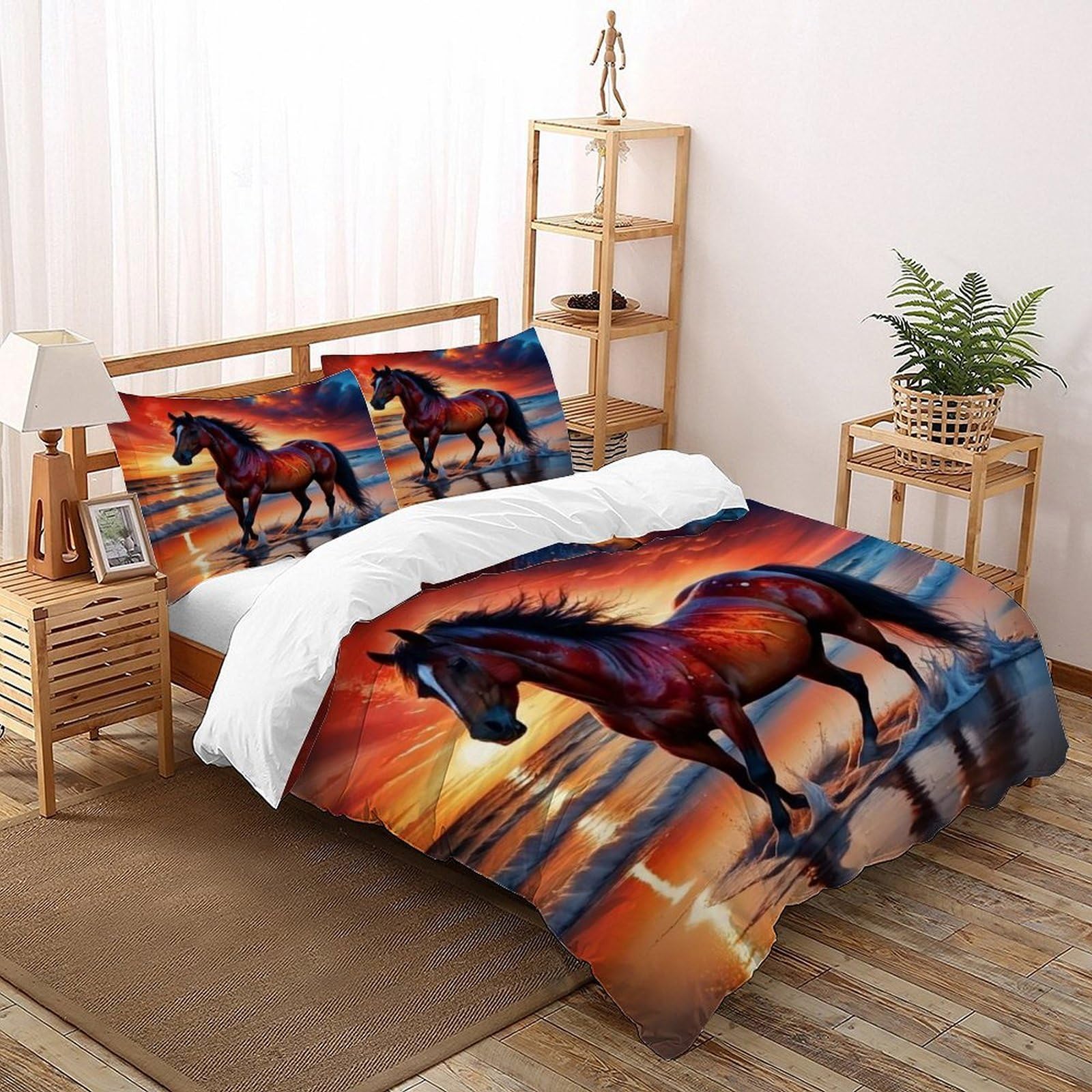 Housse de couette cheval microfibre anti-plis et facile à laver pour lit double 200x200