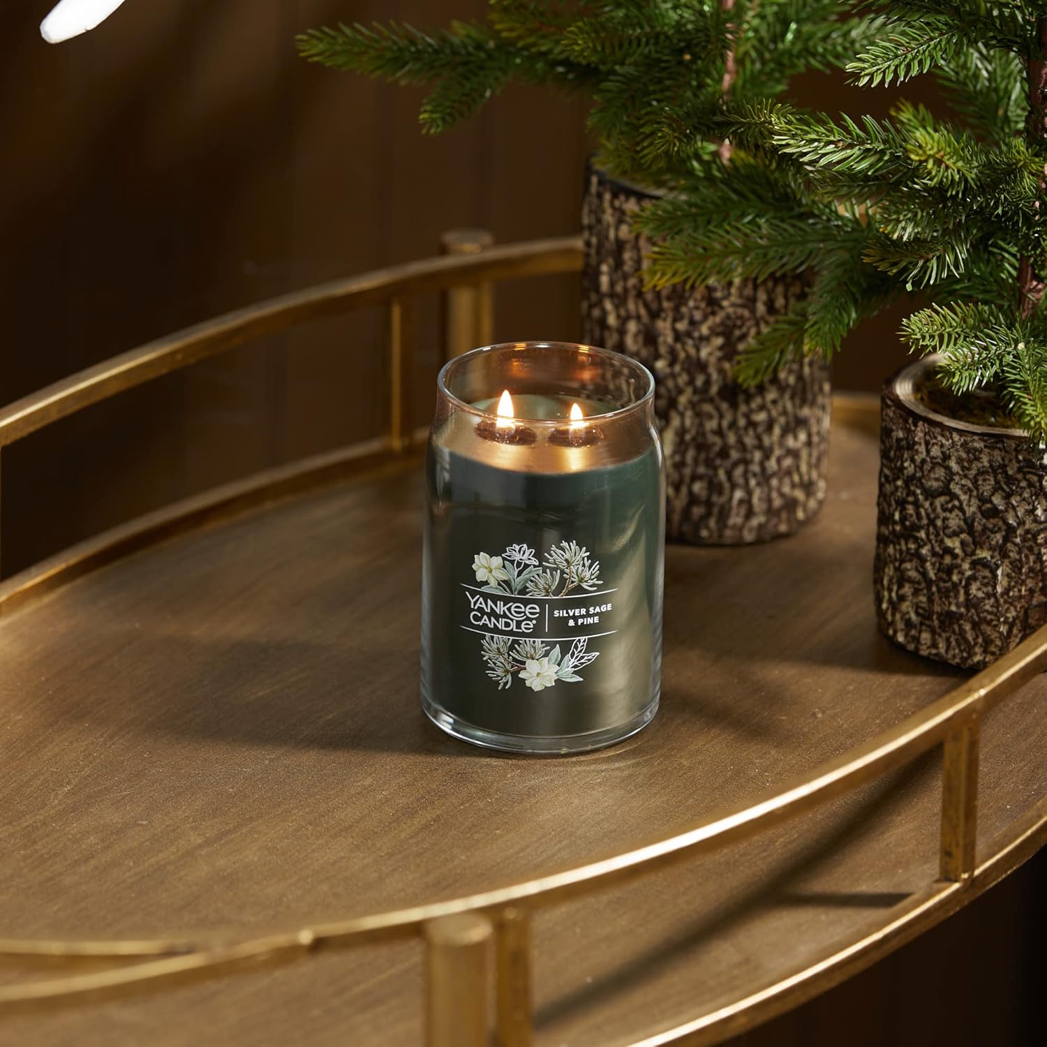 Yankee Candle Silver Sage & Pine Scented Signature 20oz Large Jar 2-Wick Candle Over 60 Hours of Burn Time Christmas | Holiday