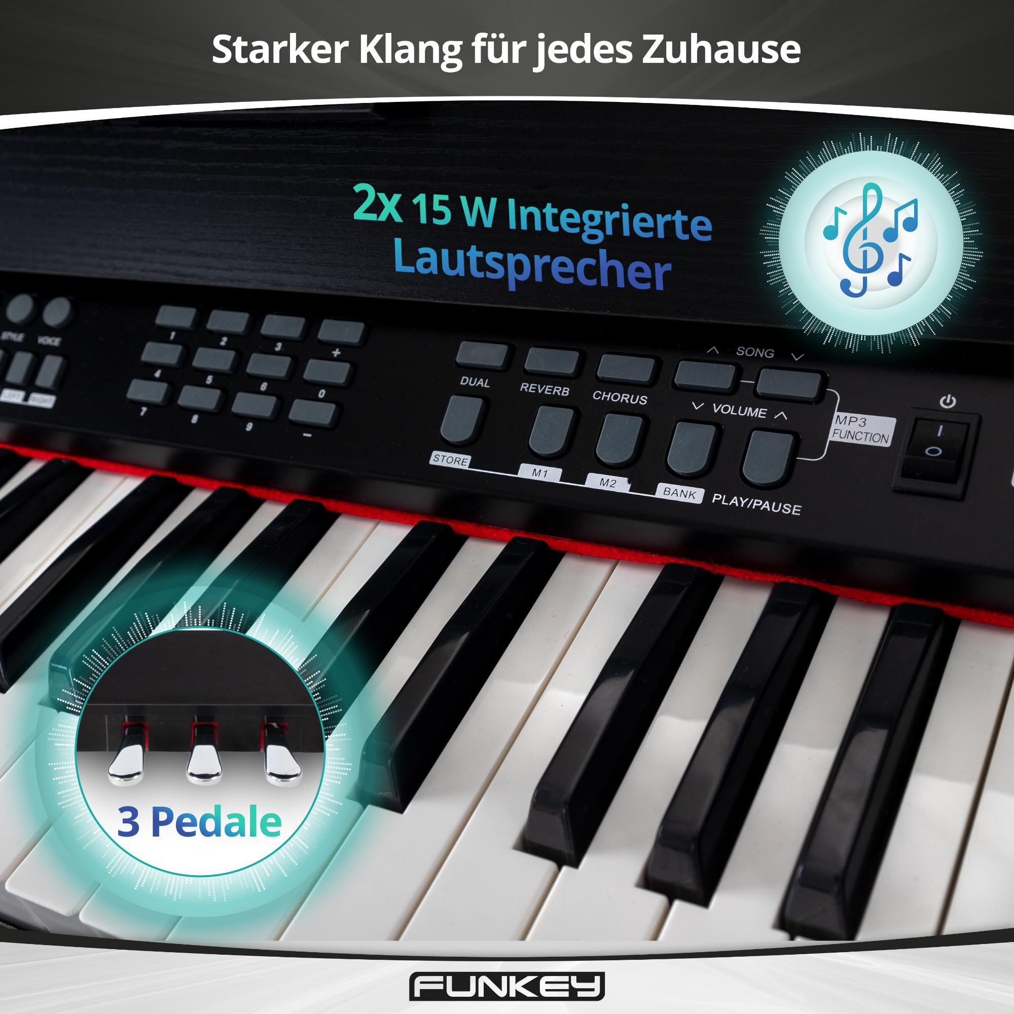 FunKey DP-88 II Pianoforte digitale nero Set con panca economy, cuffie e guida (tedesco)