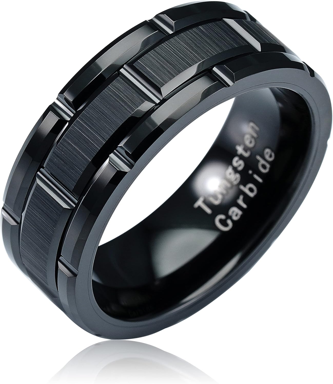 100S JEWELRY Black Tungsten Rings For Men Wedding Band Brick Pattern Brushed Engagement Promise Size 6-16