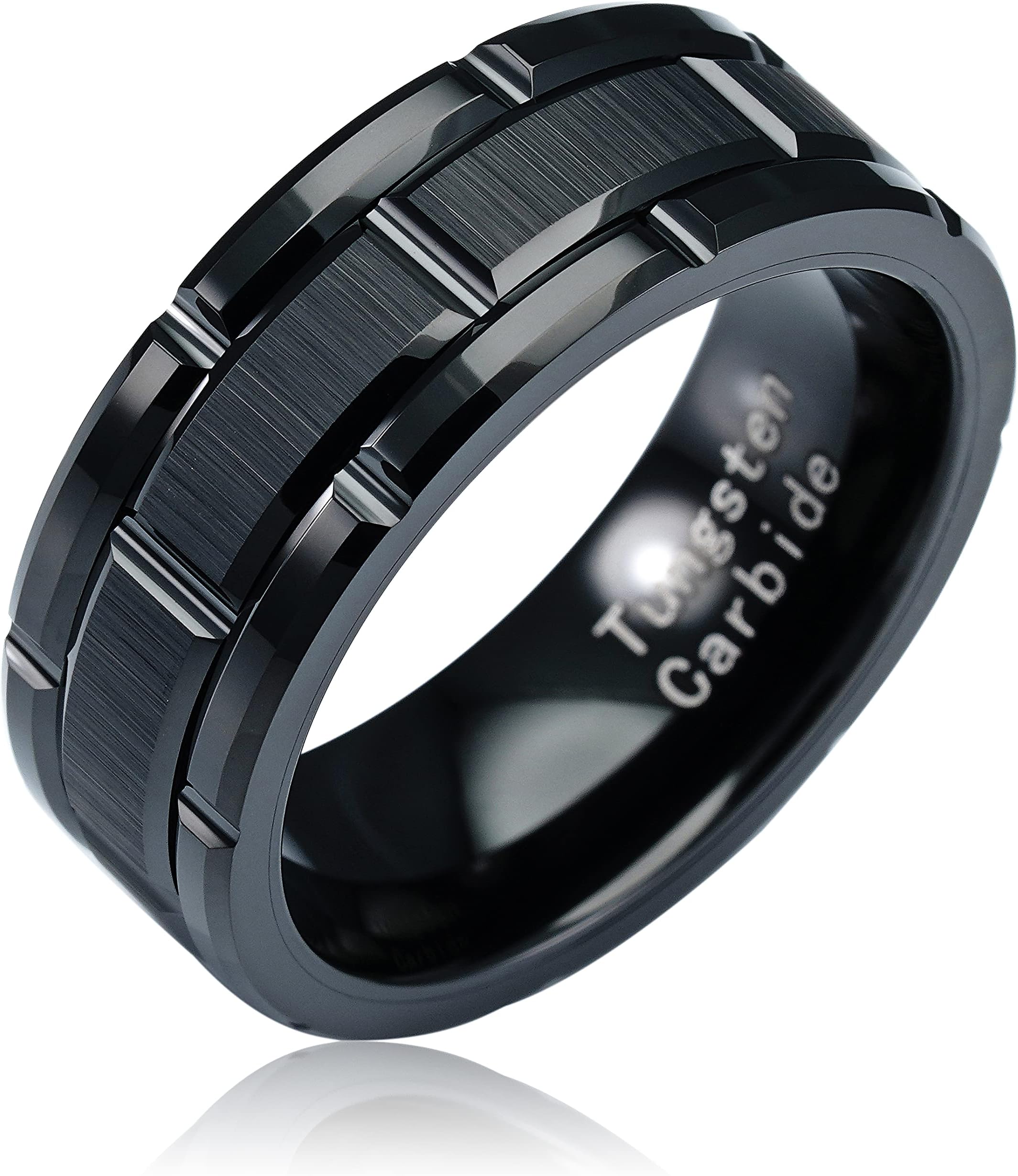 Black Tungsten Rings For Men Wedding Band Brick Pattern Brushed Engagement Promise Size 6-16