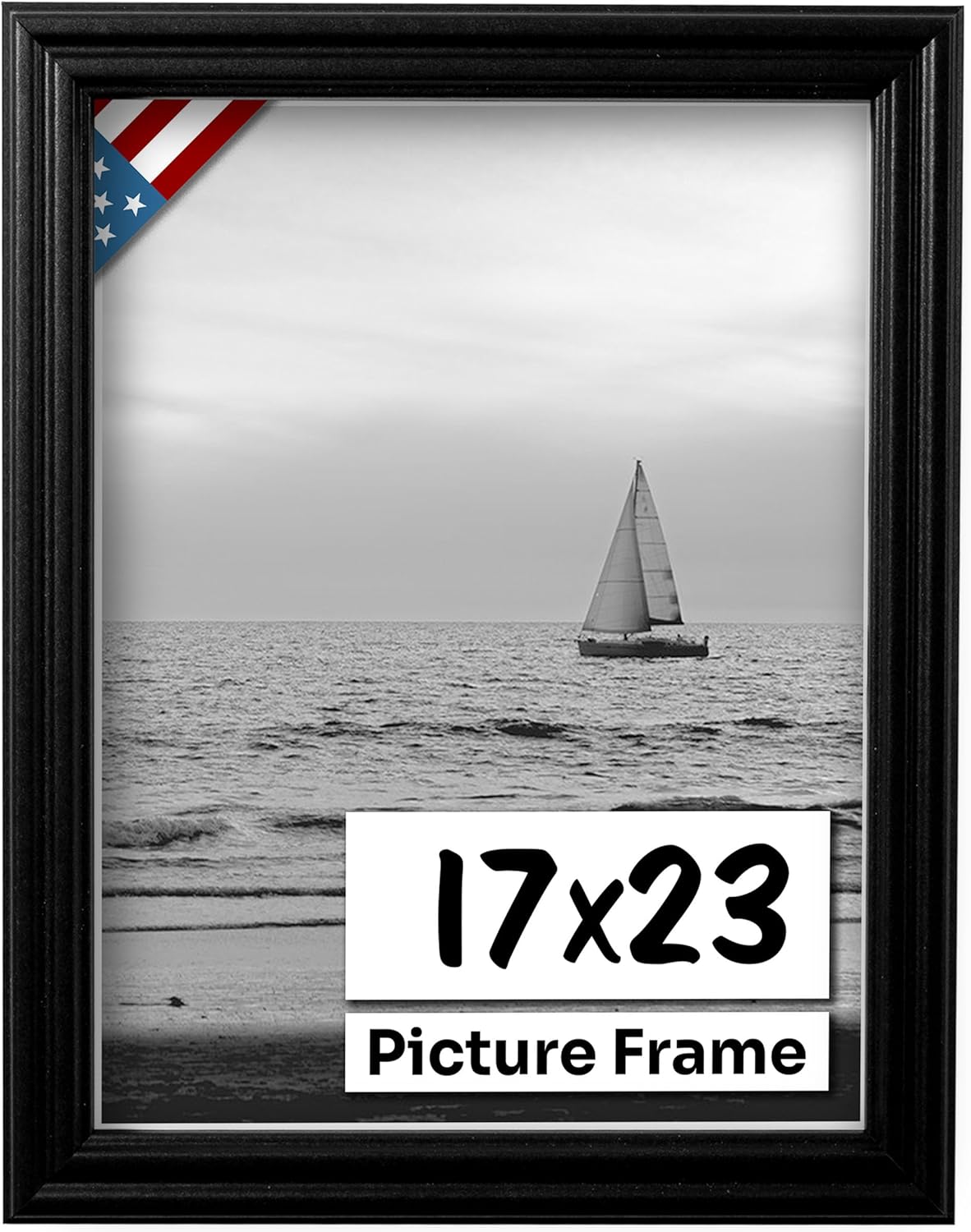 Black 17x23 Picture Frame .75" Inch Wide - Black Wall Decor Handmade Solid Wood Frames with Preinstalled Hangers and UV Blocking Plexiglass 23x17 Frame