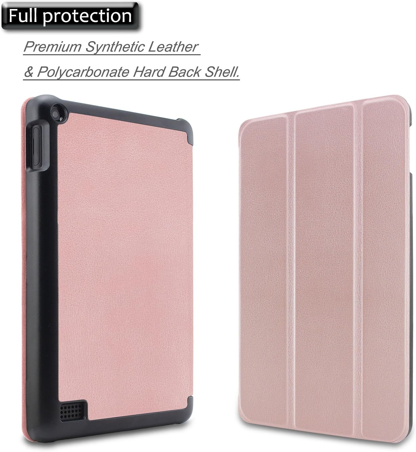 Infiland Fire 7 Shell Case - Ultra Slim Lightweight Tri-fold Stand Cover For Amazon Fire 7 Inch Tablet (Fire 7" Display 5th Generation - 2015 release Only), Rose Gold