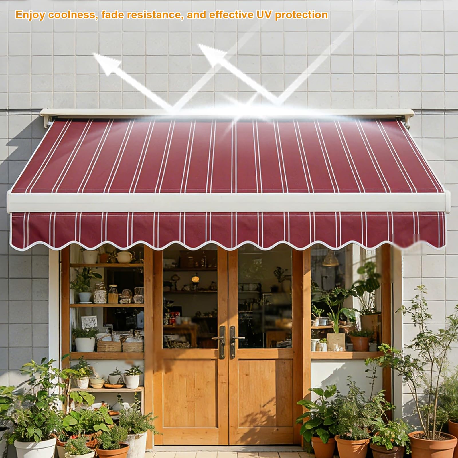 Tissu de Remplacement Imperméable pour Store Banne,Toile d’Auvent Extérieur (Yellow-Grey,360 x 300cm)