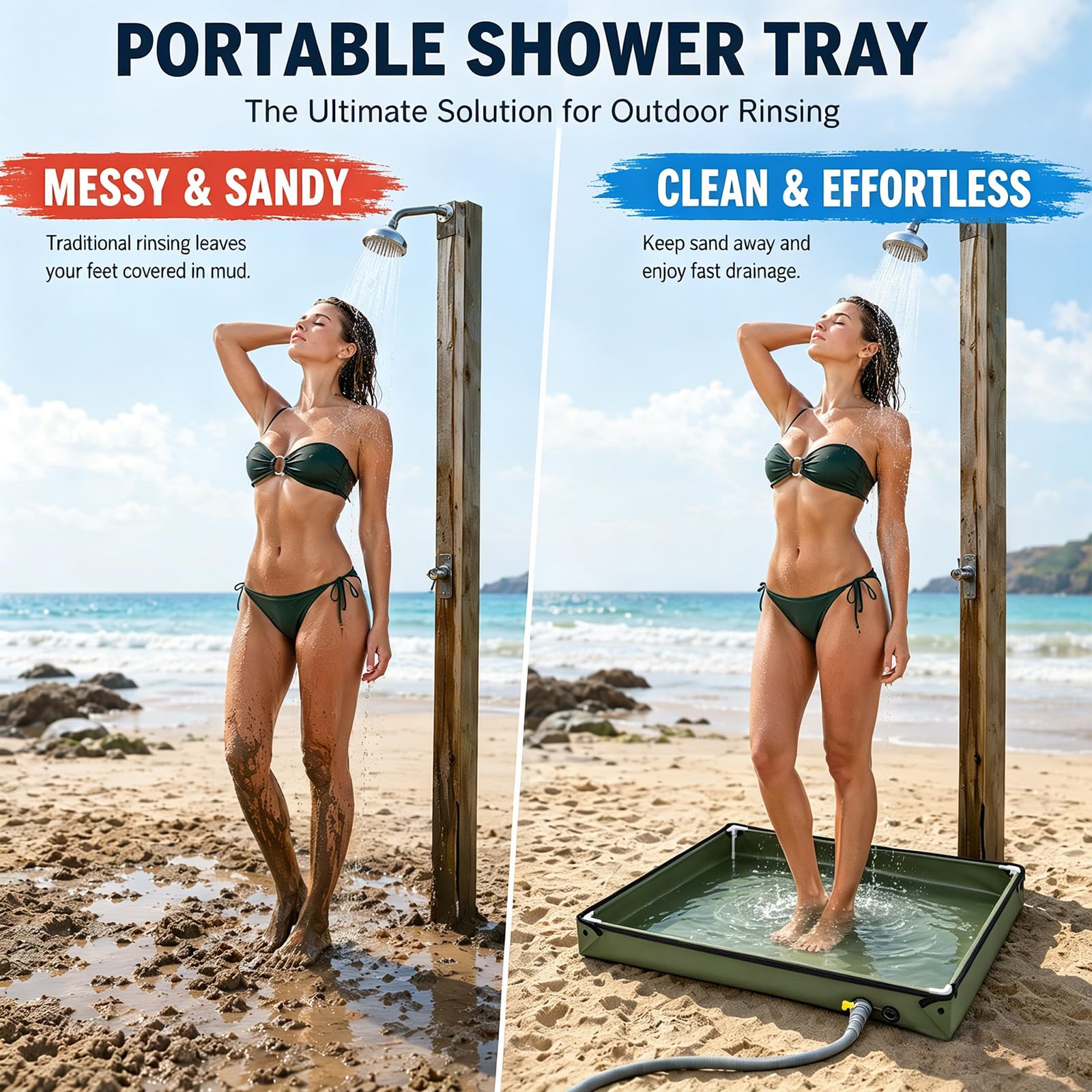MeYuxg Vasca da doccia pieghevole, Vasca da doccia portatile 80x80cm con tubo di scarico, Base per tenda da doccia Oxford impermeabile, Doccia da campeggio mobile per tenda da doccia all'aperto