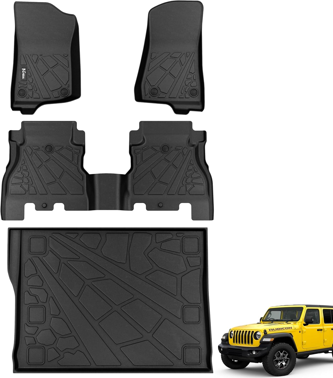 KARPAL Floor Mats & Cargo Liner for 2018-2025 2026 Jeep Wrangler JL Unlimited 4-Door with Subwoofer (Not for JK/4XE), All Weather TPE Custom Fit Floor Liners Car Mats Accessories