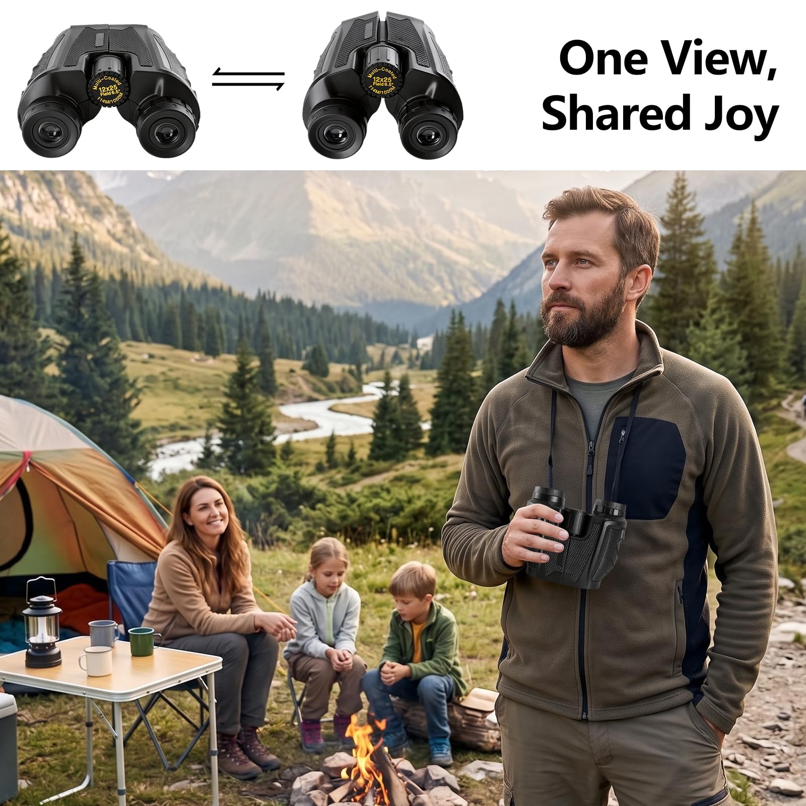 Binocolo per Adulti e Bambini, Compatto Binocolo 12x25 HD, Portatile, Pieghevole, Con Borsa Portaoggetti, Mini Bino-colo per Birdwatching, Teatro e Concerti, Caccia e Giochi Sportivi