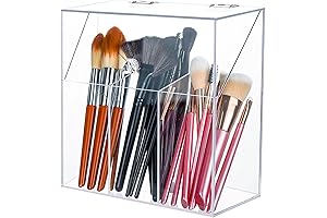 Acrylic Makeup Brush Holder with Lid - Clear Cosmetic Makeup Brush Organizer and Storage Box
