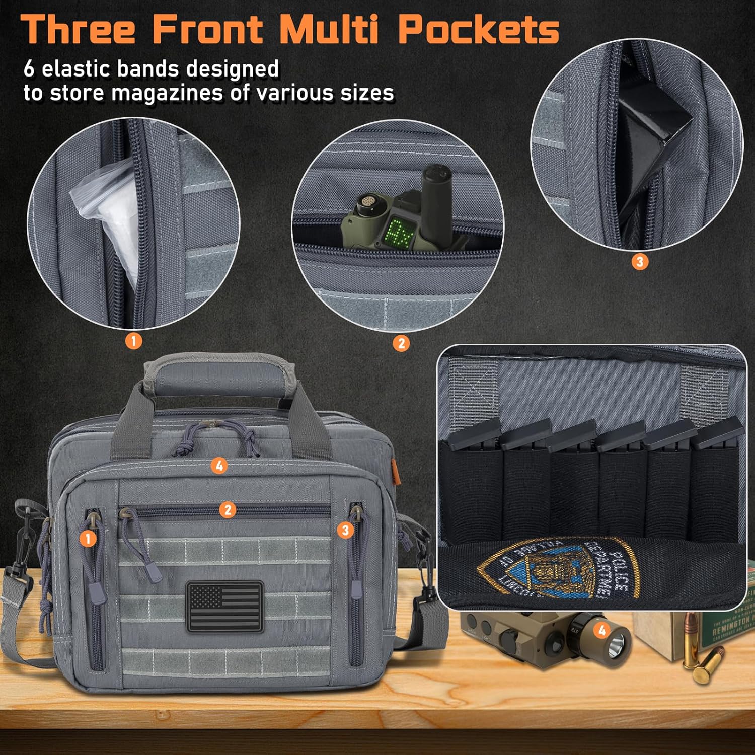 Pistol Case, Gun Range Bags For 2 Pistols 6 Magazines Carrying Shooting Bag with Lockable Zipper for Shooting Range Outdoor Hunting - Image 3