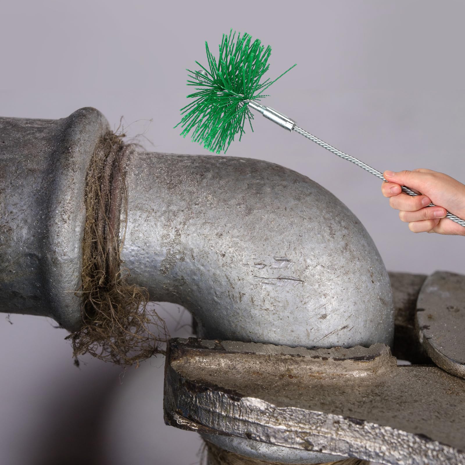 2 Stück Kaminbesen mit 1 Schubstange, Ø 16 cm Ofenrohrbürste Kunststoff Kaminbesen Schornsteinbesen 1 m Edelstahl Flexstange Kaminrohr Reinigungsbürste Bürste für Kamin Schornstein Ofen