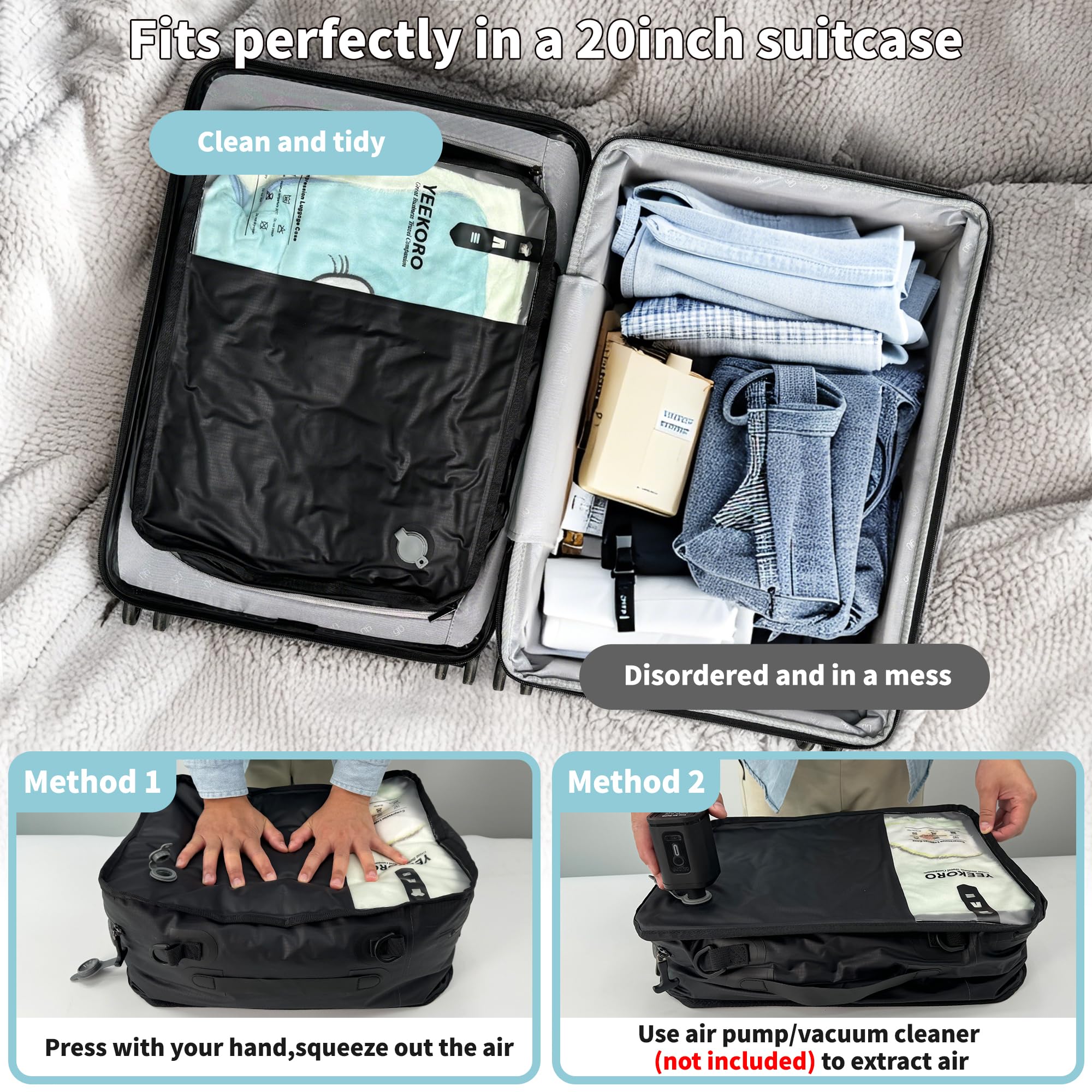 Cubi da imballaggio per viaggi, sacchetti sottovuoto per viaggi di lavoro, cubi di imballaggio a compressione per valigie, borse organizer per bagagli per donne e uomini accessori da viaggio
