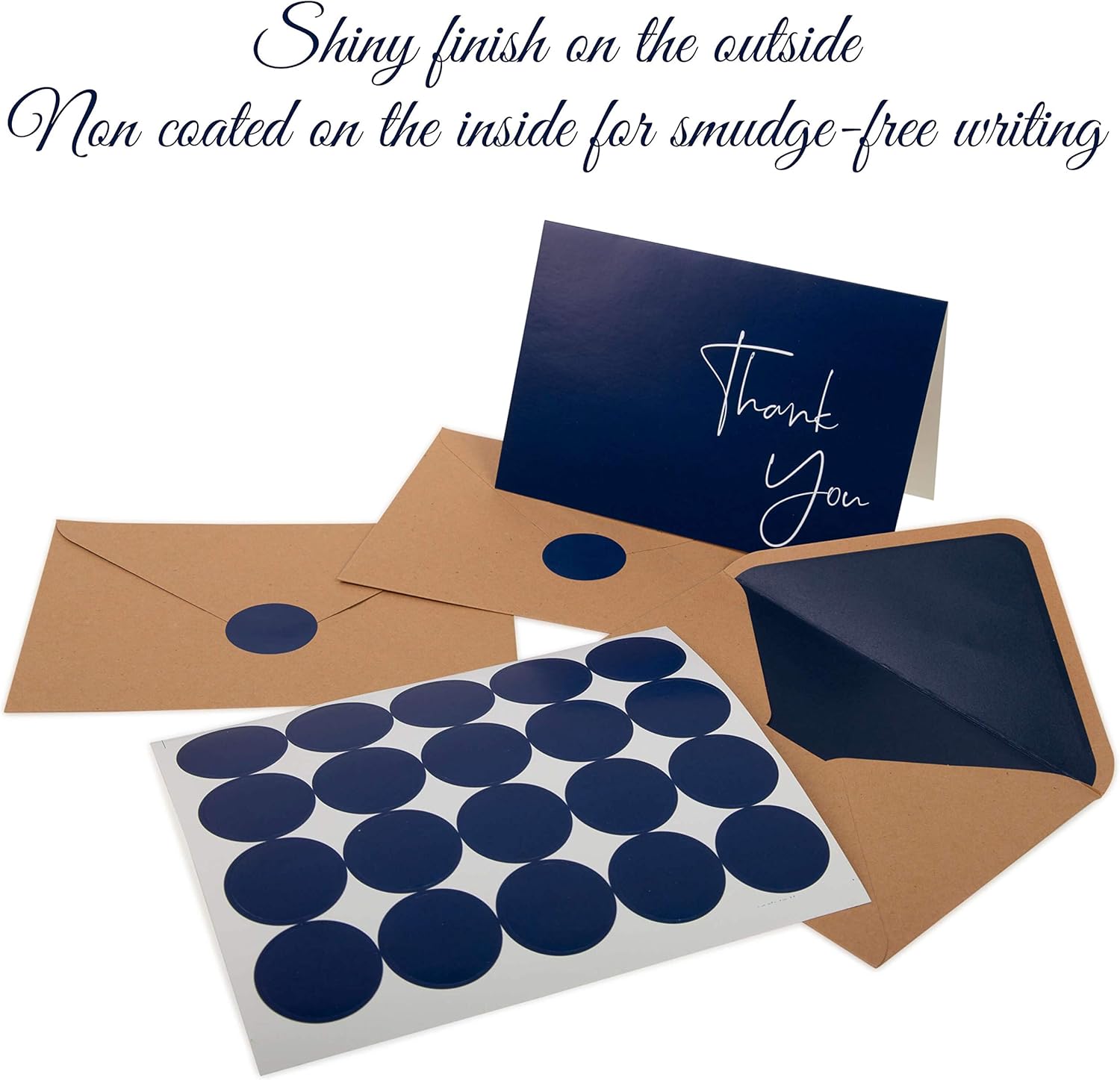 100 Navy Blue Thank You Cards with Envelopes & Stickers | Classy Thank You Notes Bulk Box Set | Large Professional Looking 4” x 6" Cards Perfect for Business, Graduation, Baby Shower & Wedding : Office Products