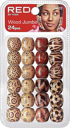 Miniatura 2 de RED by Kiss 24 cuentas para el cabello, cuentas de madera jumbo para trenzas de cabello, cuentas de pulsera grandes, cuentas para manualidades,