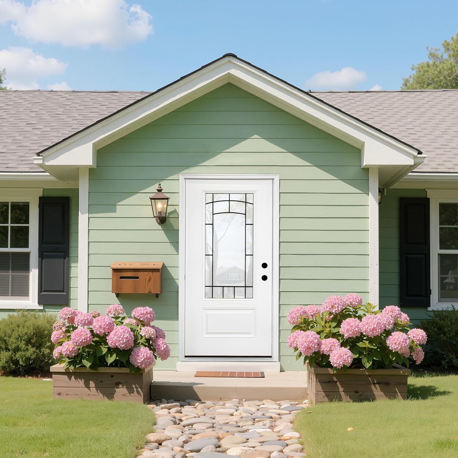 Casaphoria 36" x 80" Fiberglass Entry Door with 4-9/16" Vinyl Frame,Left Hand Inswing Exterior Door with Brickmould, 3/4 View Wrought lron Glass Primed Knock-Down Front Door for Home Entrance, White