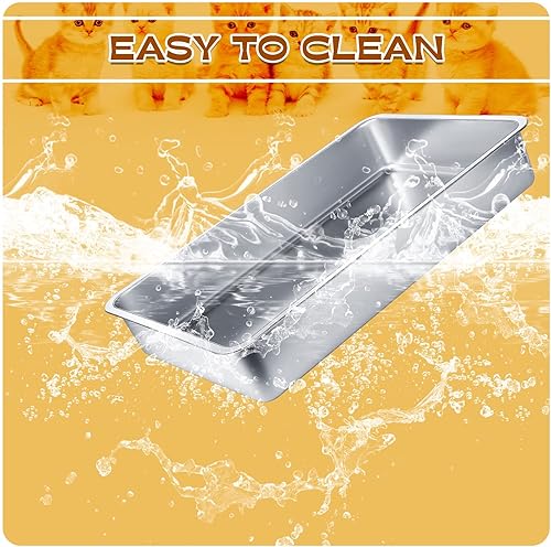 Miniatura 5 de Suclain 2 cajas de arena de acero inoxidable a prueba de óxido, caja de arena de metal inoxidable para gatos, caja de arena pequeña con control de