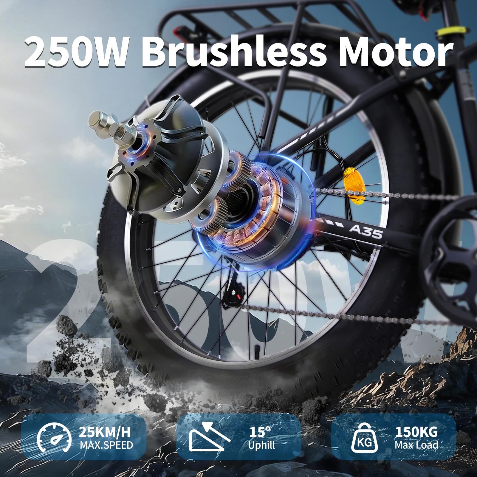 Vélo Électrique Homme Femme 26" Fat Bike, 250W Moteur, Batterie 48V 15.6Ah, Autonomie 75 km Assistance, Suspension Avant, Freins à Disque Avant et Arrière, 7 Vitesses, Écran LED