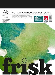 Frisk Watercolour Paper Pad 300gsm 100% Cotton Cold Pressed/Not 12sheets A6, White (23195006)