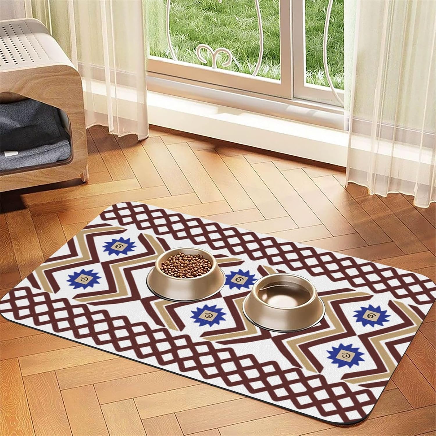 Southwestern Cinnamon Leather Absorbent Pet Feeding Mat Non-Slip for Dogs Cats 40x60cm