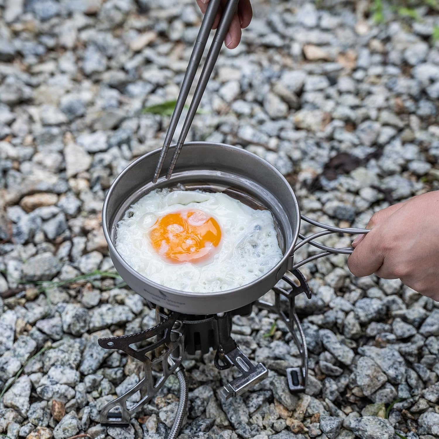 iBasingo Titanium Pot Pan Set with Folding Handle - Ultralight Portable Outdoor Cookware Mess Kit for Camping, Picnic, Travel & Backpacking (1080ml Soup Pot, 900ml Cup, 500ml Frying Pan)