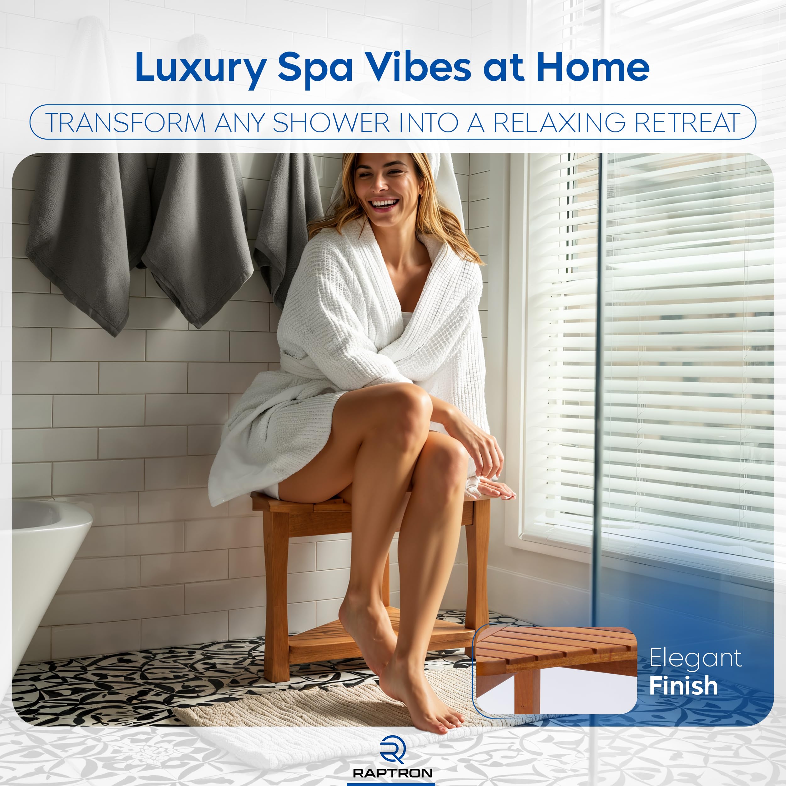 Banco de ducha de teca para ducha interior, taburete de ducha de madera maciza de teca 100% grado A, asiento de baño de madera impermeable con estante de almacenamiento, silla de spa antideslizante