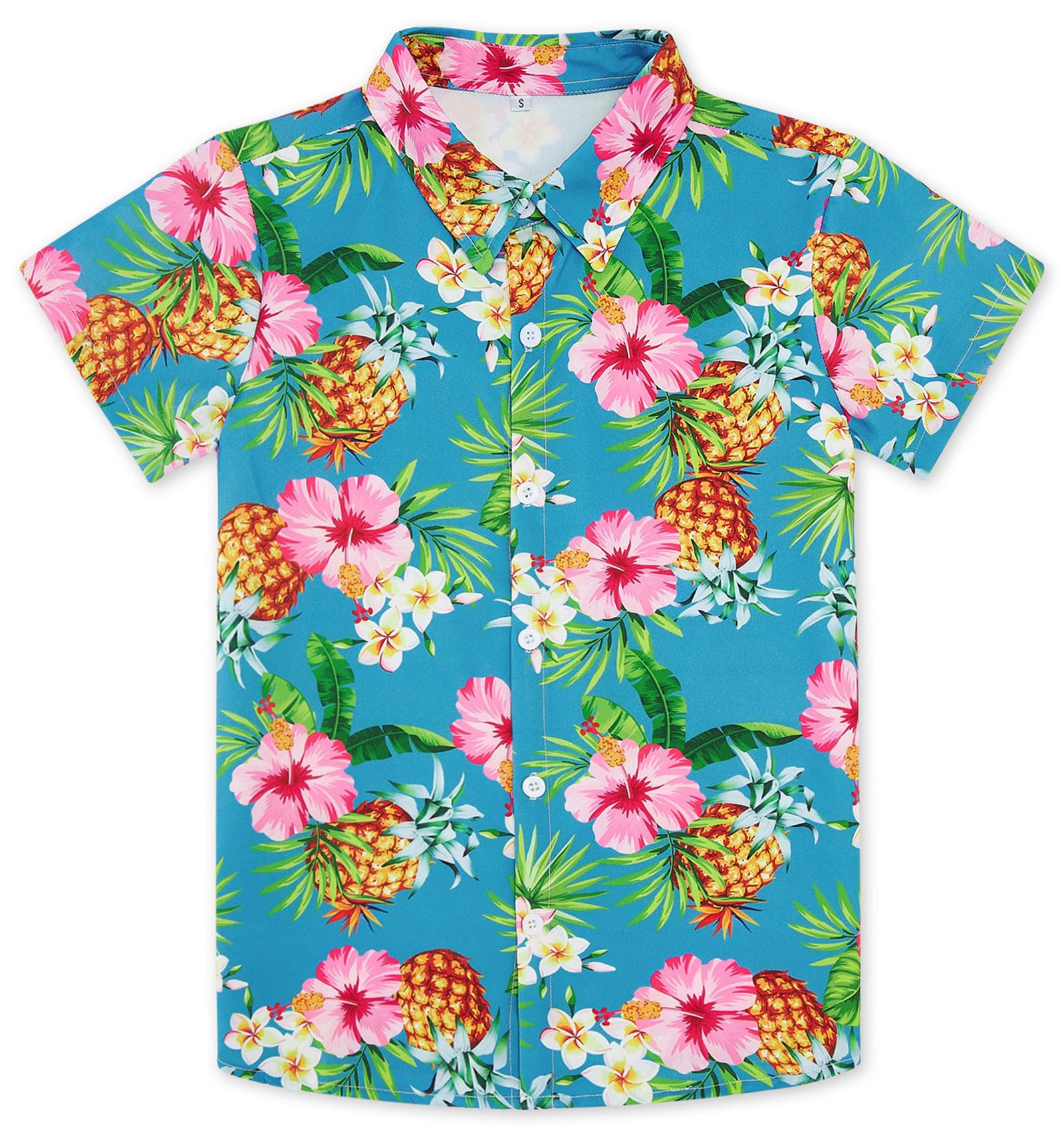 Enlifety 2-10T Kids Hawaiian Shirt Boys Girls Short Sleeve Button Down Shirts Hawaii Summer Casual Blouse