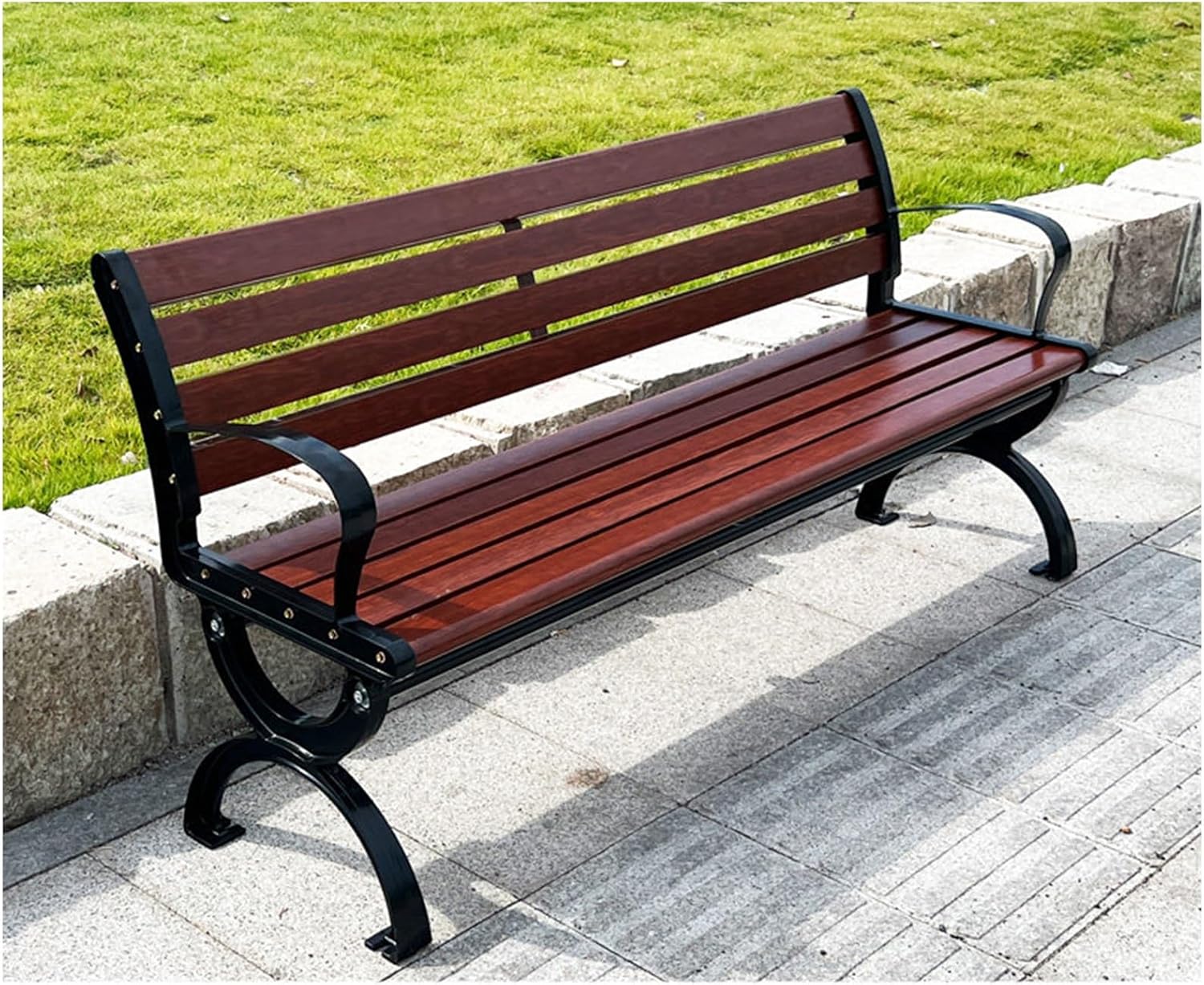 Outdoor Metal Garden Bench with Backrest and Armrests, 1014 Lbs Load Capacity, Waterproof, Suitable for Backyards, Patios(Red,180x52x72cm/71x20x28in)
