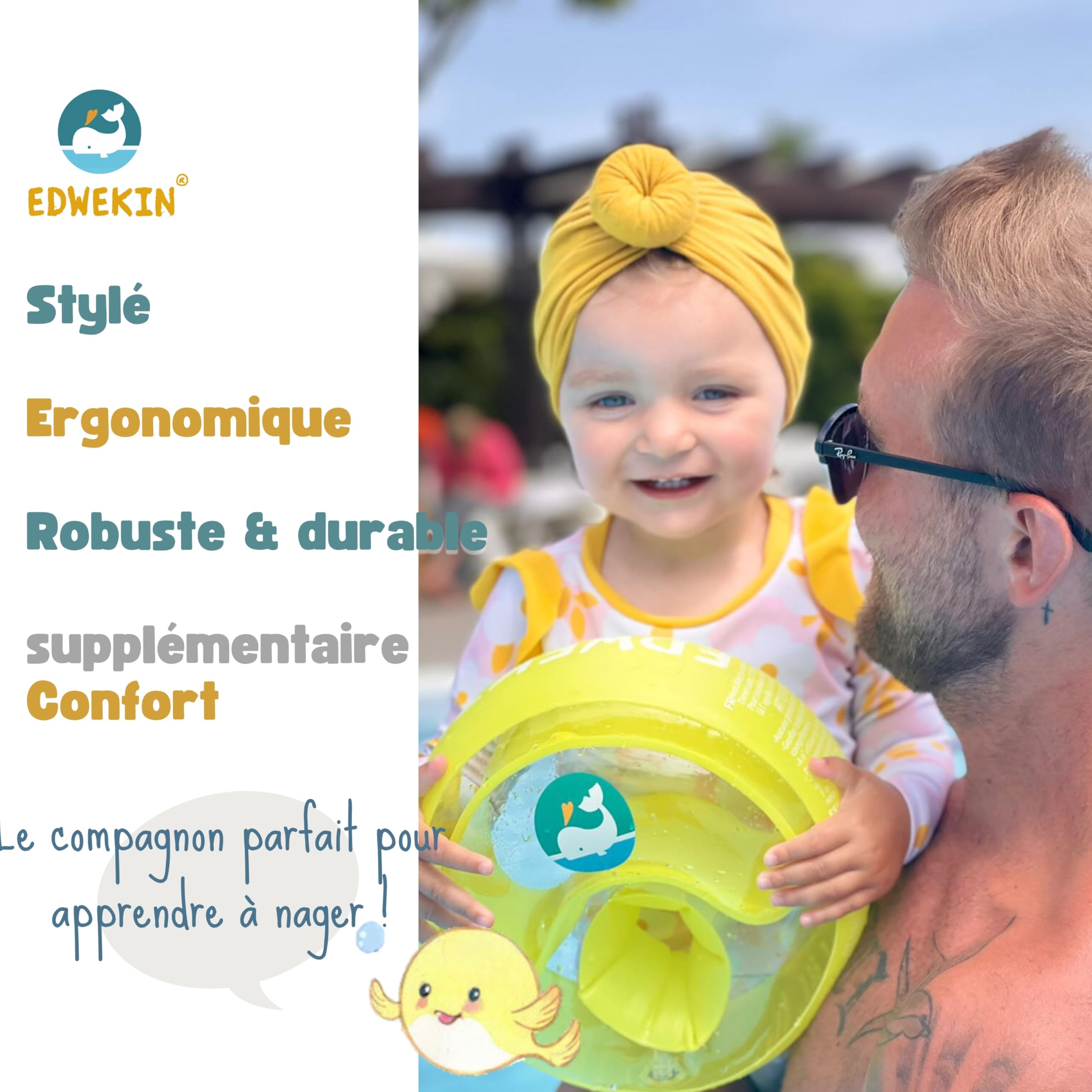 EDWEKIN® Bouées de natation de qualité supérieure - Certifié TÜV et GS - Pour enfants de 1 à 6 ans - Sans BPA et design élégant - Aide à la natation sûre pour bébés et tout-petits